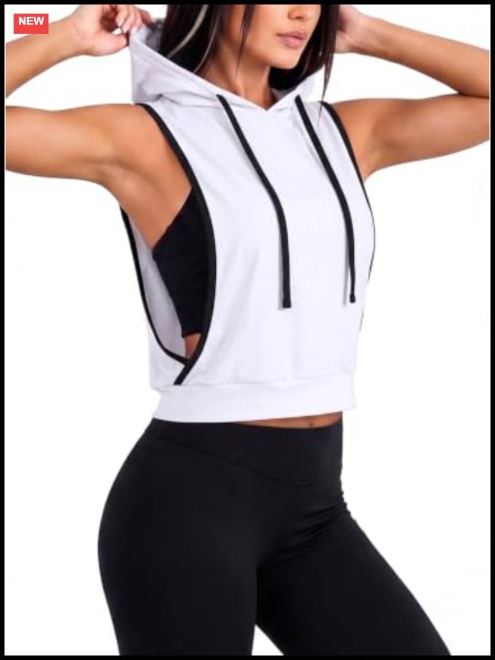 Women's Sleeveless Hooded Crop Tank Top Drawstring Open Side Workout Gym Shirt